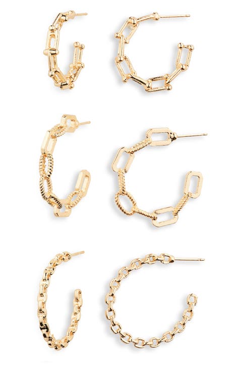 3-Pack Assorted Chain Hoop Earrings
