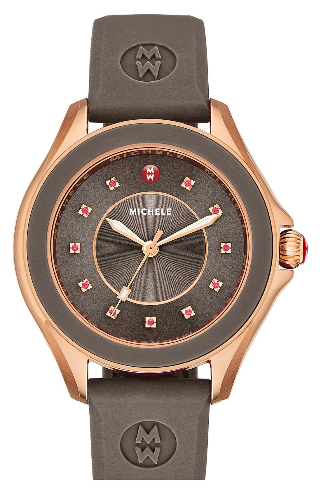 MICHELE 'Cape' Topaz Dial Silicone Strap Watch, 40mm (Nordstrom
