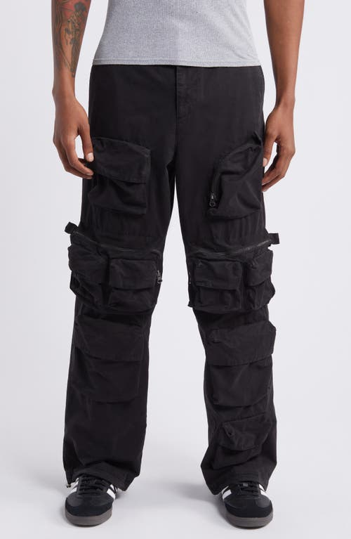Wide Leg Cargo Pants in Washed Black