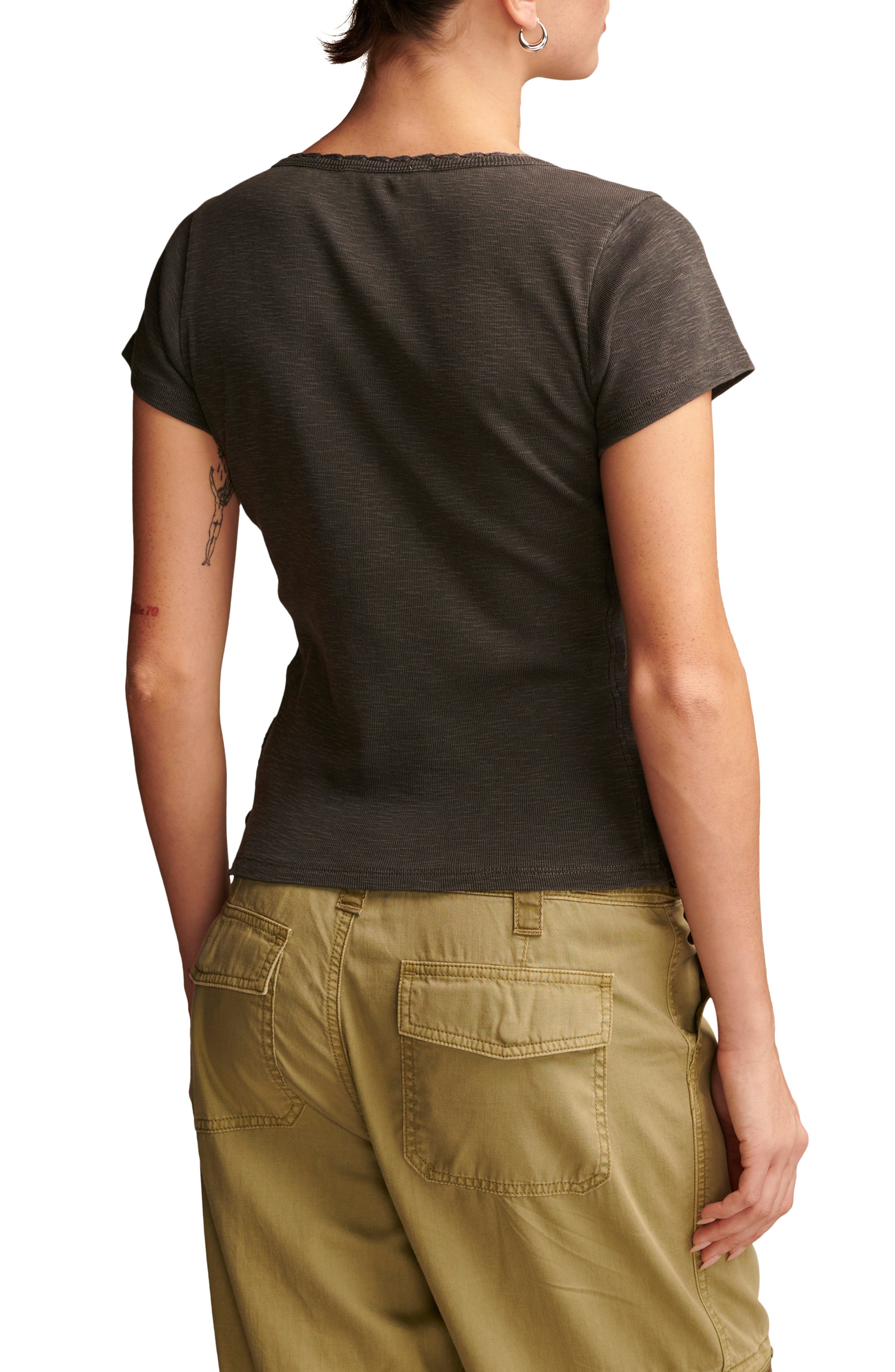 Ava Crochet Trim Pointelle Henley Top