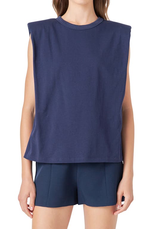 Endless Rose Padded Shoulder T-shirt In Navy