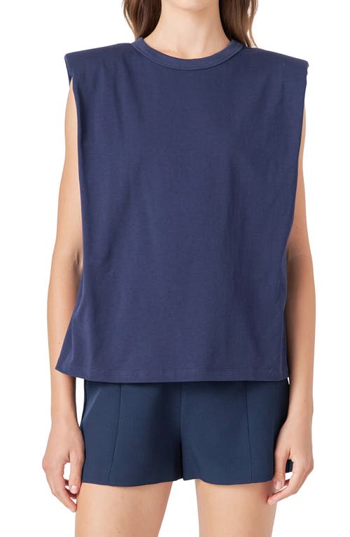 Shop Endless Rose Padded Shoulder T-shirt In Navy