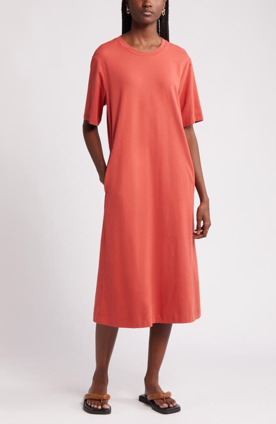 Shop Nordstrom Stretch Cotton Midi T-shirt Dress In Rust Spice