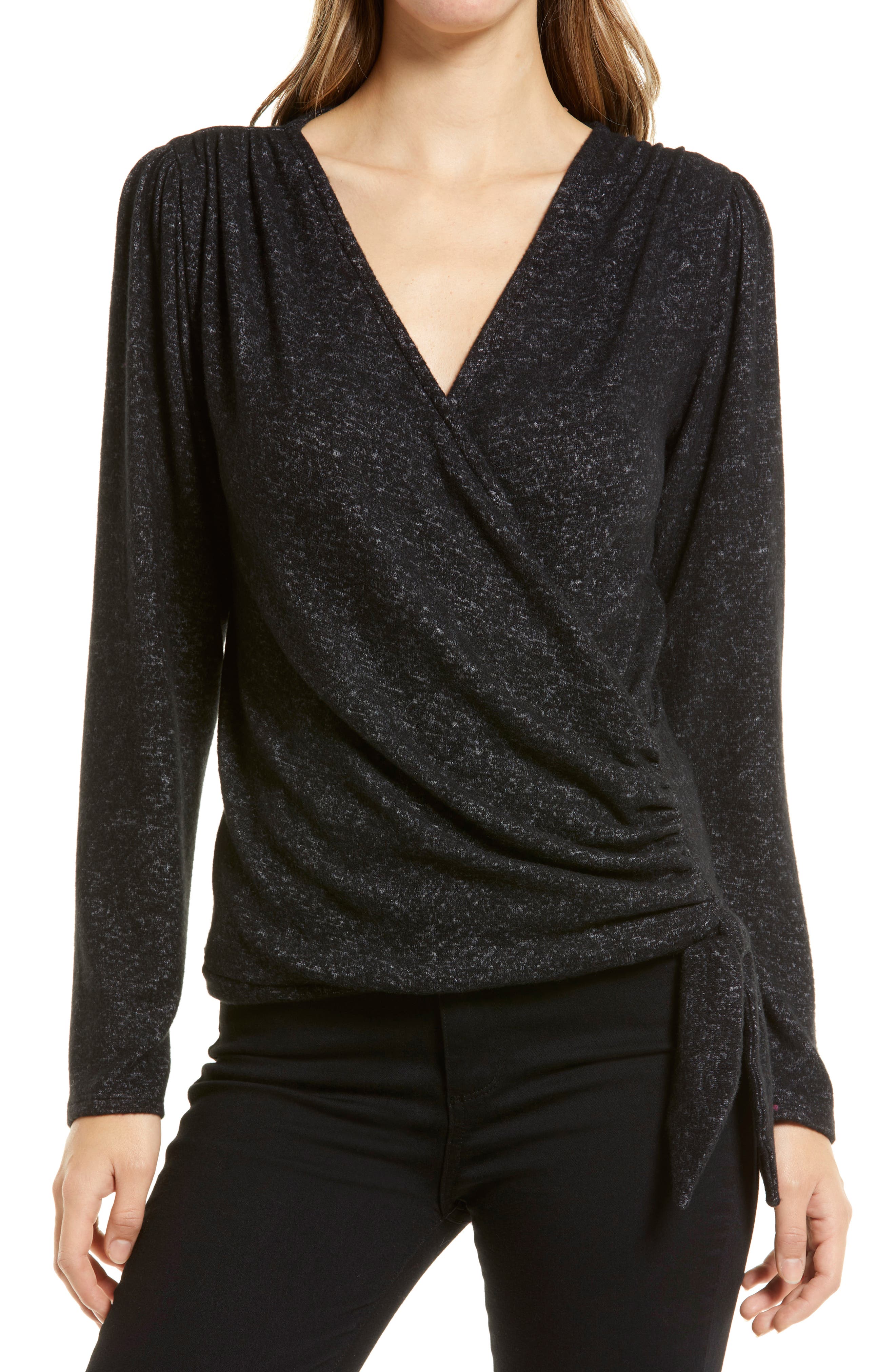 Loveappella Long Sleeve Faux Wrap Top 