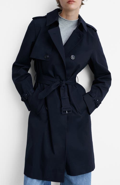 Mango Classic Double Breasted Water Repellent Cotton Trench Coat In Dark Navy