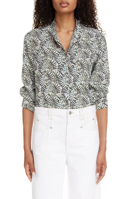 Isabel Marant Ilda Abstract Print Stretch Silk Button-Up Shirt Ecru at Nordstrom, Us