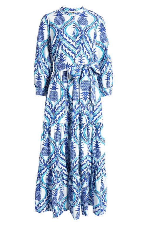 Shop Boden Alba Long Sleeve Tiered Cotton Maxi Dress In Surf The Web Pineapple Wave