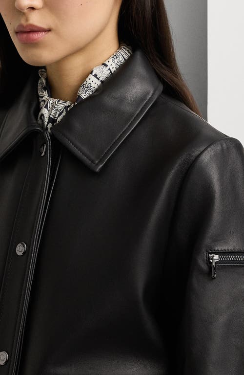 Shop Lauren Ralph Lauren Leather Jacket In Black