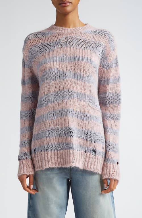 Acne Studios Karita Distressed Stripe Open Stitch Cotton, Mohair & Wool Blend Jumper In Dusty Pink/lilac