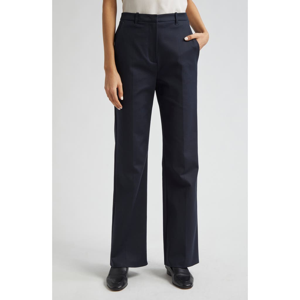 Emporio Armani Cotton Couture Flare Pants In Solid Blue Navy
