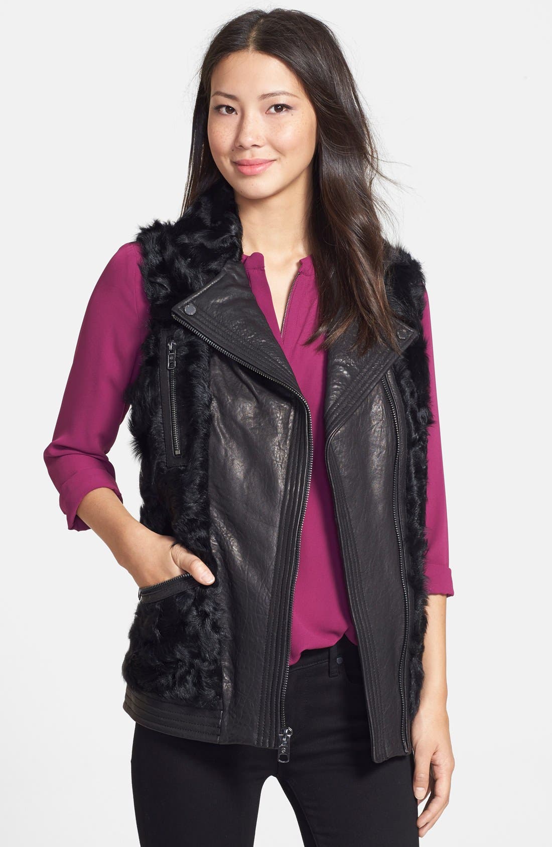MICHAEL Michael Kors Genuine Lamb Fur & Leather Vest Only) Nordstrom