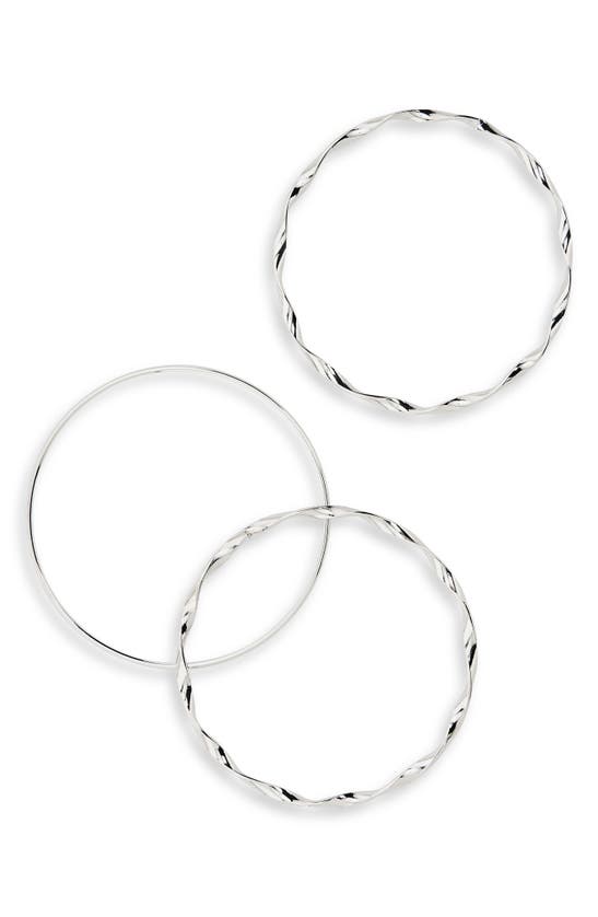 Nordstrom Rack Set Of 3 Twisted Bangle Bracelets In Rhodium