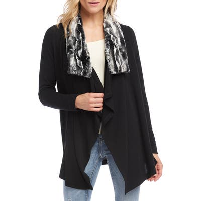 Karen Kane Faux Fur Collar Knit Jacket, Black