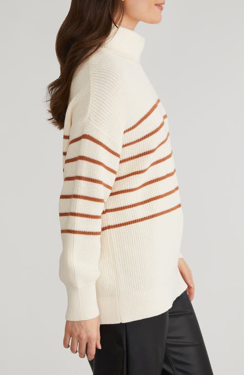 Shop 525 America 525 Elise Stripe Oversize Cotton Turtleneck Sweater In Sea Salt Multi