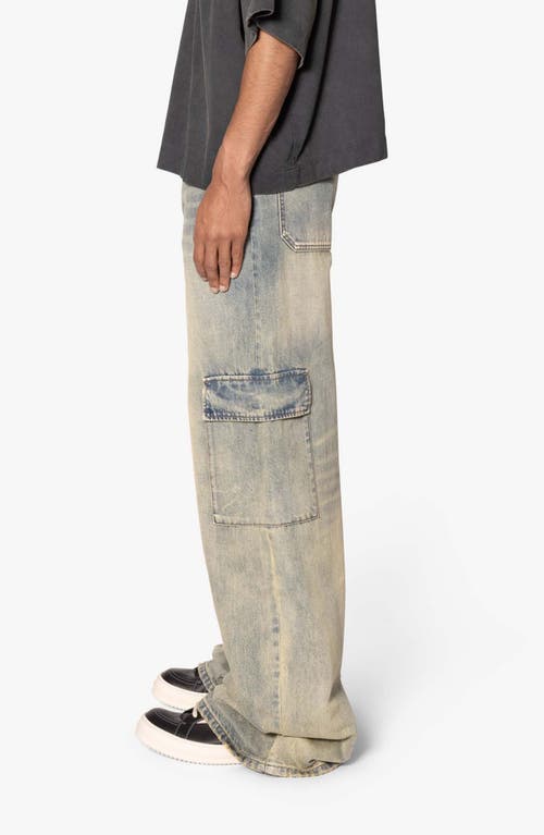 Mnml Void Baggy Denim Cargo Pants In Medium Blue