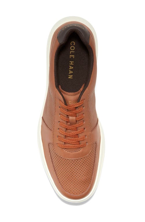 Cole Haan Grand Crosscourt Modern Perforated Sneaker In British Tan Leather/ivory