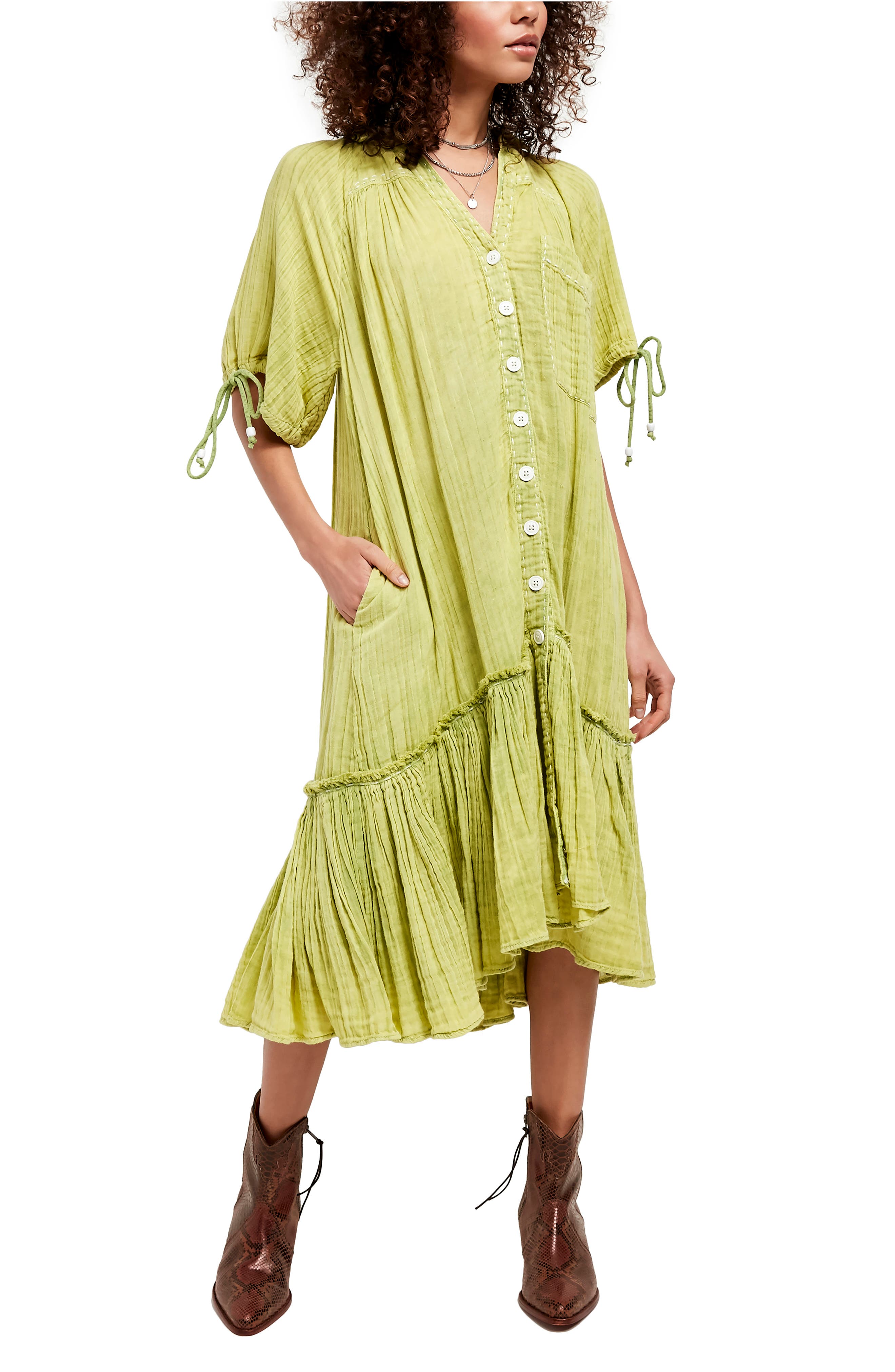 green midi shirt dress