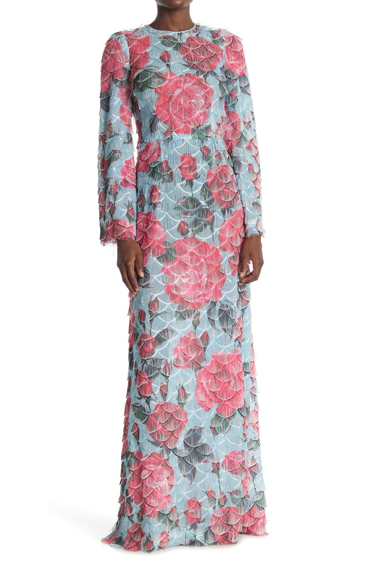 Floral Print Scallop Woven Maxi Dress 