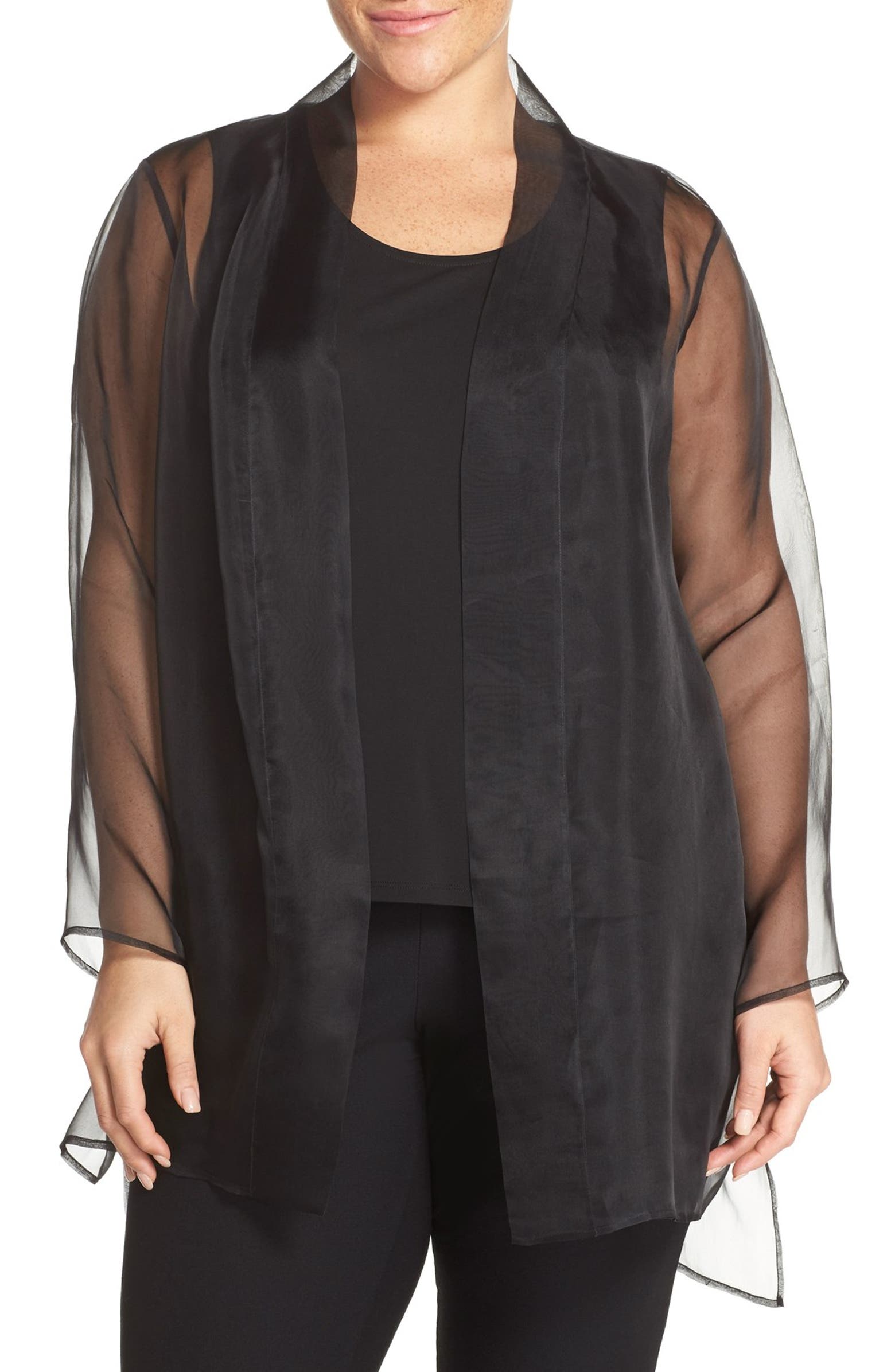Eileen Fisher Long Silk Organza Kimono Jacket (Plus Size) | Nordstrom