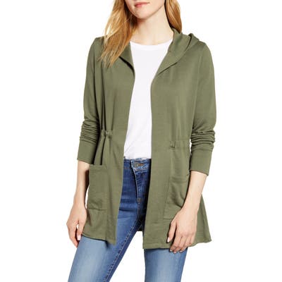 Caslon Hooded French Terry Cardigan, Green
