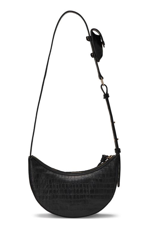 Shop Oryany Rookie Crescent Croc Embossed Leather Crossbody Bag In Black