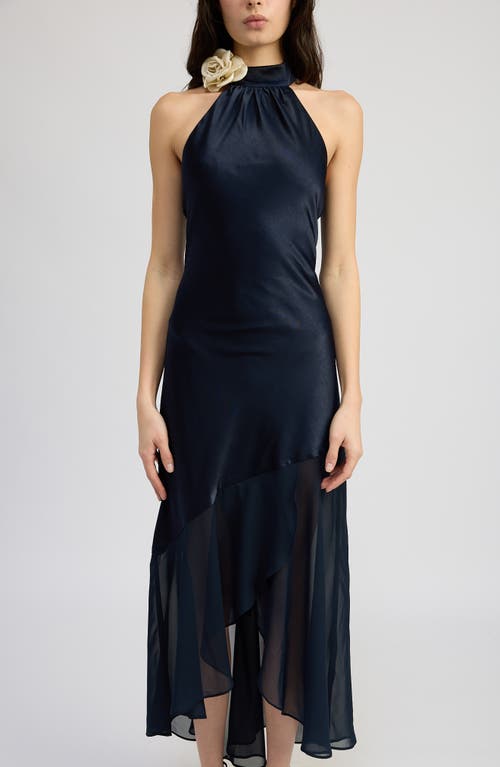 Shop En Saison Hudson Satin High-low Midi Dress In Navy