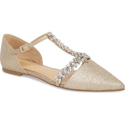 Jewel Badgley Mischka Maury Embellished T-Strap Flat- Metallic