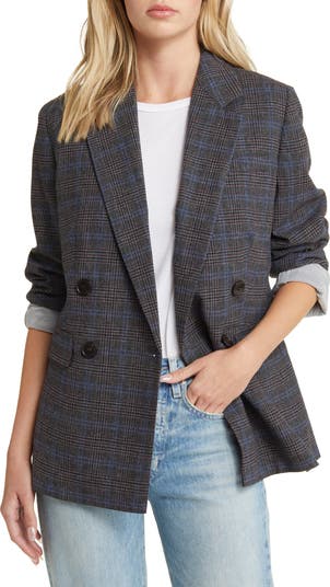 Womens long shop plaid blazer