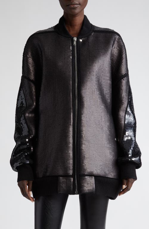 Sequin Oversize Wool Bomber Jacket in Black