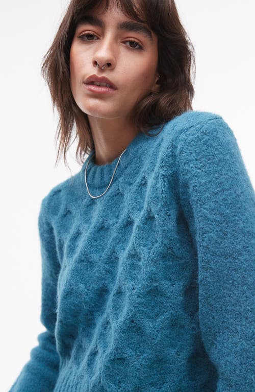 Shop Topshop Cable Stitch Crewneck Sweater In Teal