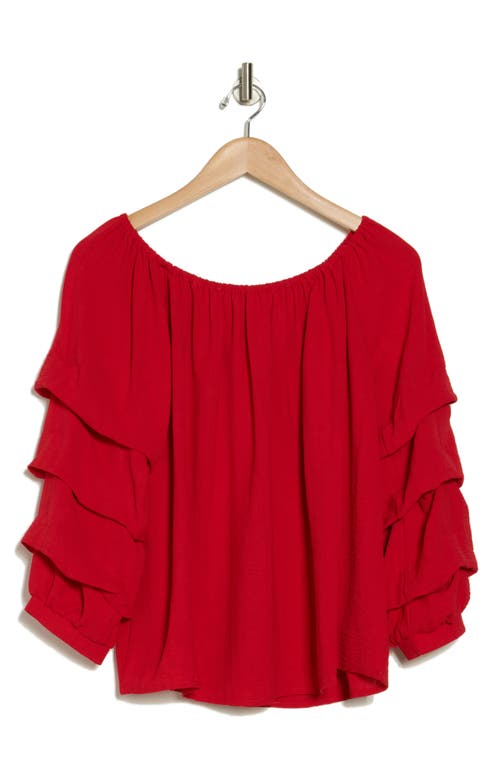 Patrizia Luca Lantern Sleeve Off The Shoulder Top In Red