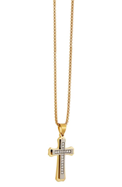 AMERICAN EXCHANGE GOLDTONE PLATED STAINLESS STEEL DIAMOND CROSS NECKLACE & BRACELET 2-PIECE SET 