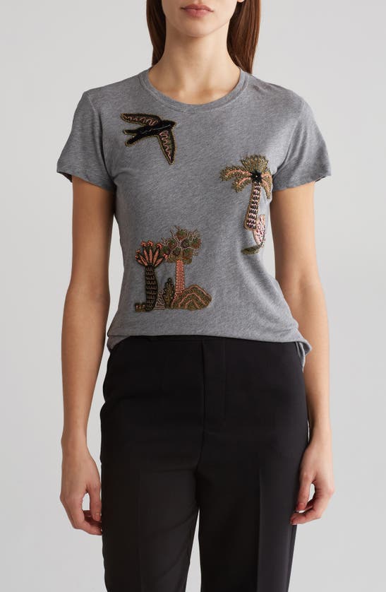 Valentino Tropical Embellishments T-shirt In Grigio Melange