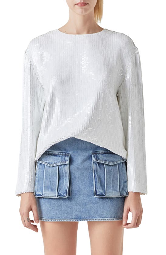 Shop Grey Lab Sequin Long Sleeve Top In White