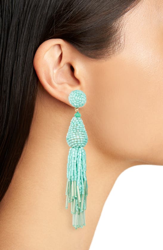 Shop Tasha Seed Bead Fringe Earrings In Mint
