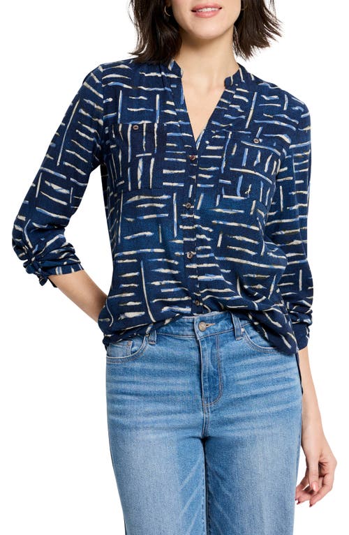 Shop Nic + Zoe Nic+zoe Indigo Dash Long Sleeve Button-up Shirt In Indigo Multi