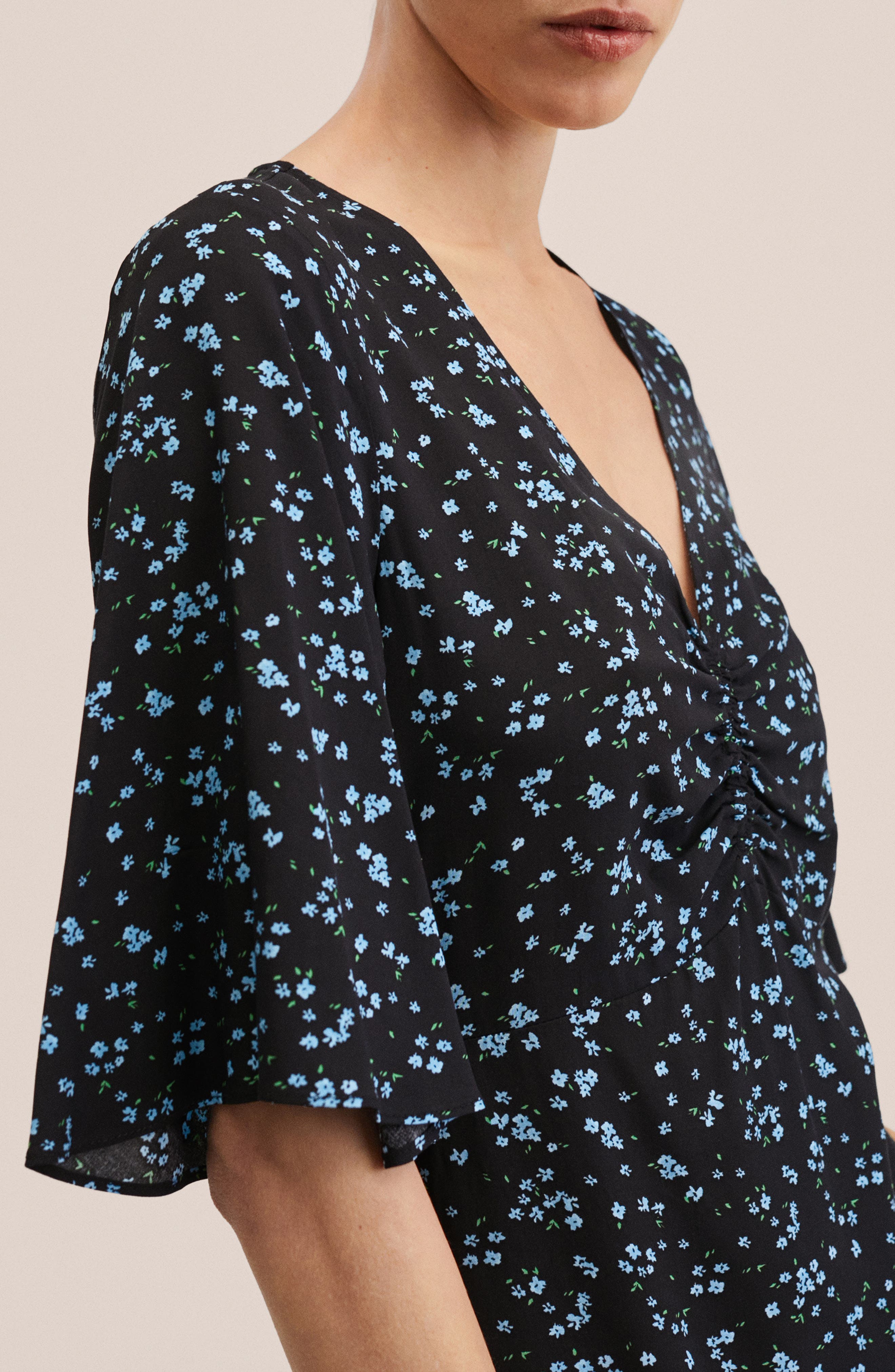 Mango - Printed Ruched Dress Black - 0 - Women