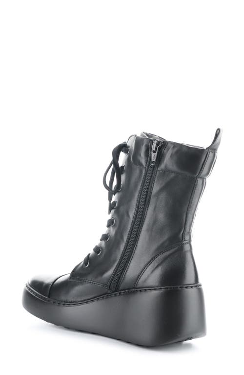 Shop Fly London Daff Wedge Combat Boot In Black Sofia