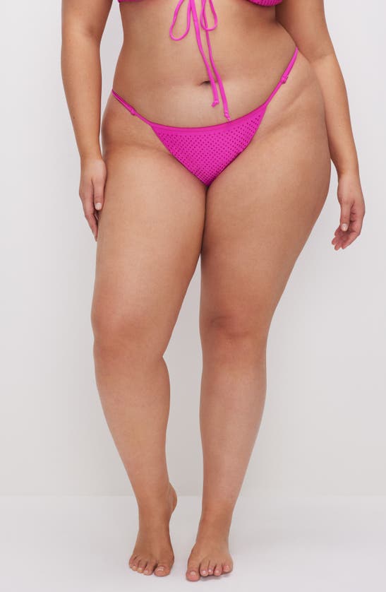 Shop Good American Perfect Fit Rhinestone Side Tie Bikini Bottoms In Pink Glow