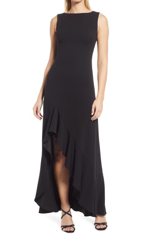 Ruffe Front Sleeveless Gown in Black