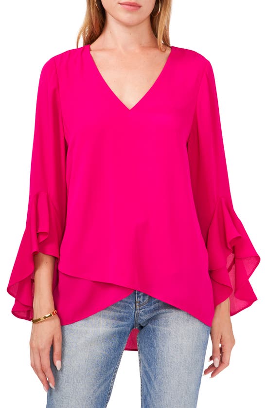 Vince Camuto Flutter Sleeve Tunic In Fuchsia Rose