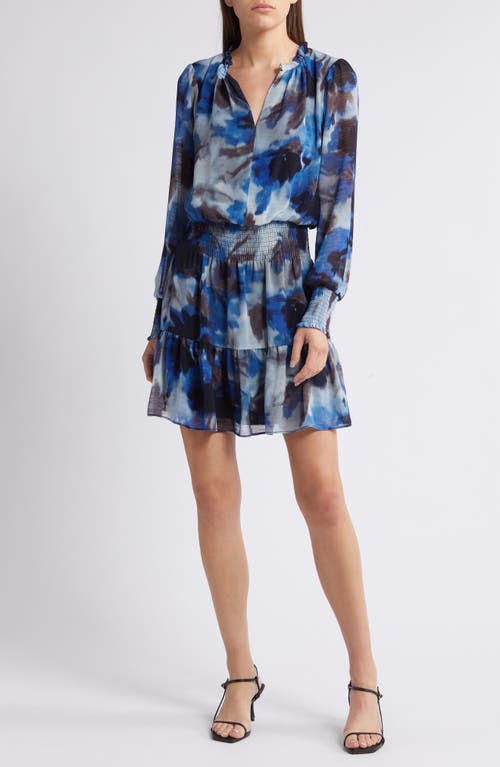 Shop Chelsea28 Floral Print Long Sleeve Chiffon Dress In Black- Blue Watercolor