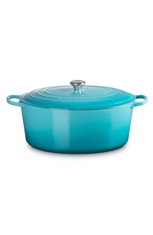 Shop Le Creuset Signature 15 1/2-quart Oval Enamel Cast Iron French/dutch Oven In Caribbean