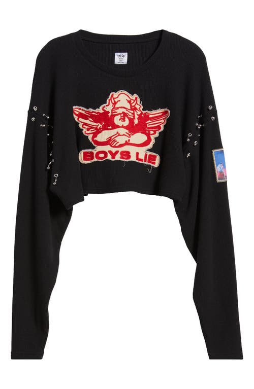 Shop Boys Lie Stitch Me Up Embroidered Logo Crop Top In Black