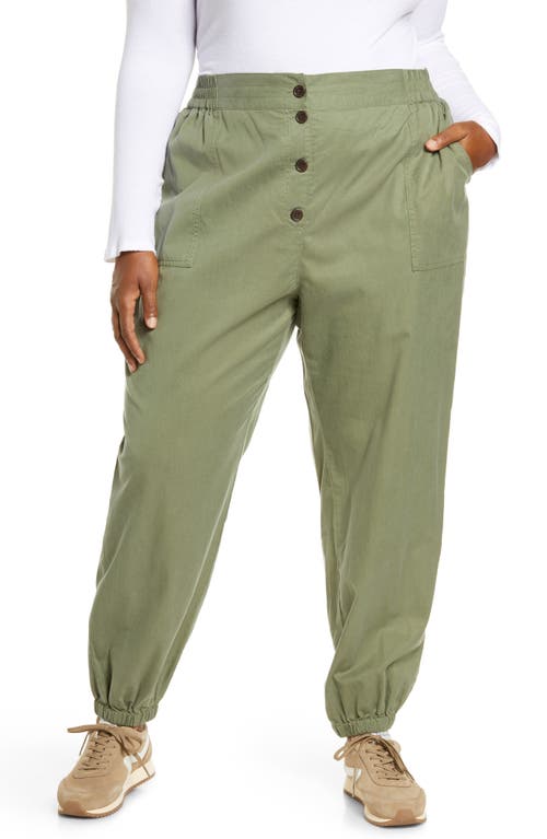 Treasure & Bond Button-Fly Washed Twill Pants in Olive Branch