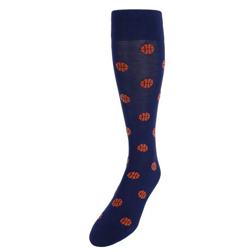 Shop Trafalgar Three Point Shot Basketball Novelty Mercerized Cotton Mid-calf Socks In Navy Blue