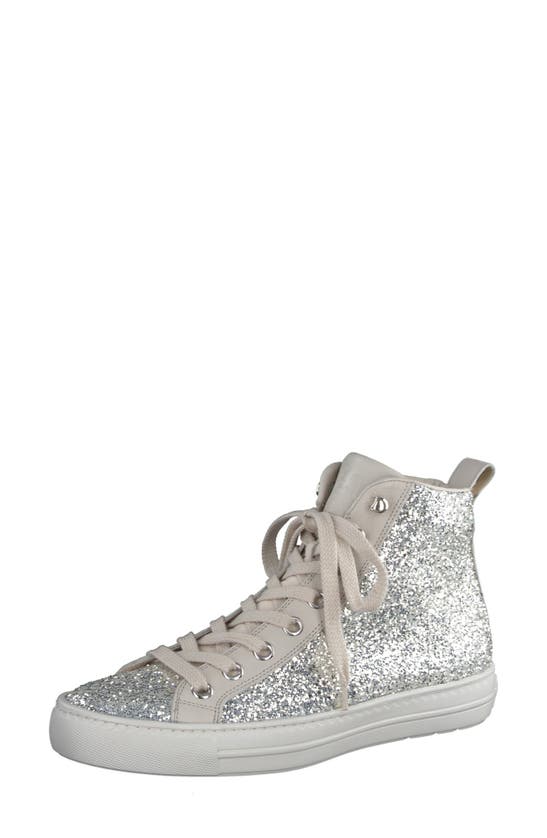 Shop Paul Green Trend High Top Sneaker In Silver/ Pale Gold Biscuit