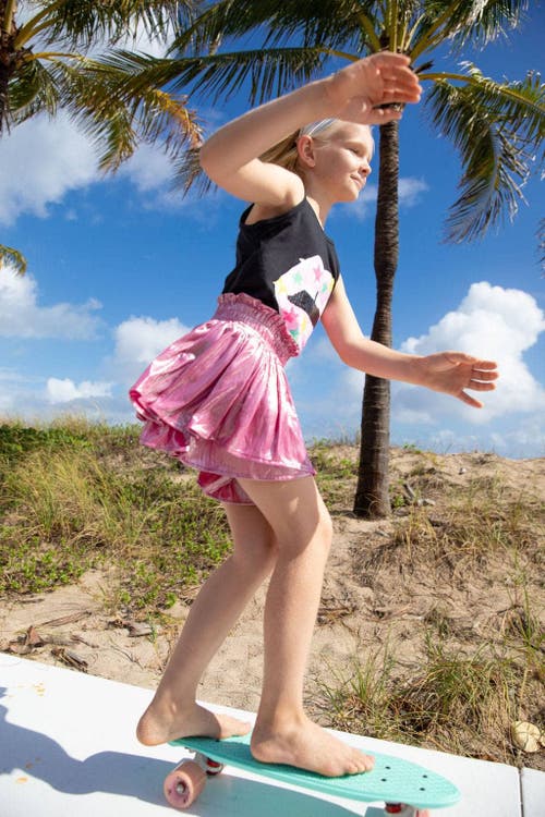Lola + The Boys Metallic Skort In Metallic Pink