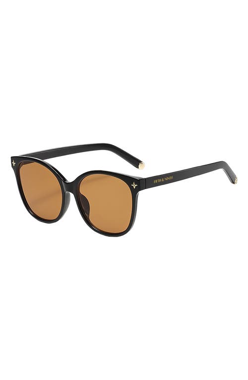 Fifth & Ninth Cara 56mm Polarized Round Sunglasses In Black/brown