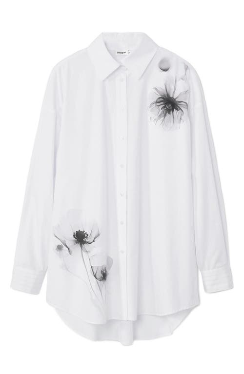 Shop Desigual Osaka Floral Oversize Cotton Button-up Shirt In White